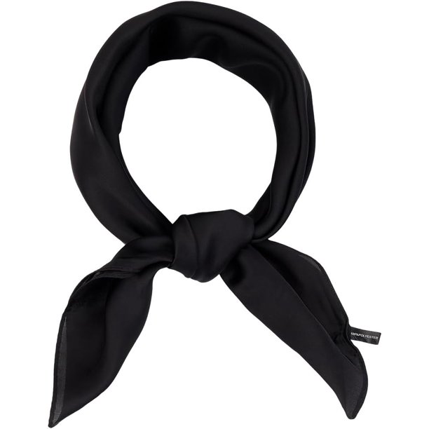 Bufanda de seda negra de imitación de seda, suave y sedosa, cuadrada, para dormir, protege el cabello, tamaño grande