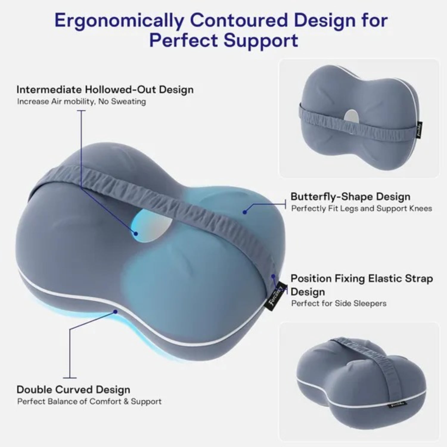 Knee Pillow for Side Sleepers Memory Foam Spine Alignment Pillow for Back Hip Pain Sciatica Pregnancy Surgery Recovery