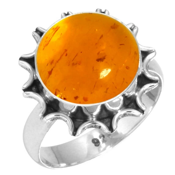 925 Silver Ring For Women - Girls Orange Amber Stone Silver Ring Size 11 November Birthstone Hand Made Silver Ring Size 11 Gift For Sister On Cocktail Party 925 Gemstone Silver Jewelry