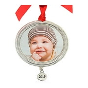 Customizable Photo Metal Ornament with 2021 Tag, Oval Rope Shape