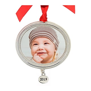 Customizable Photo Metal Ornament with 2021 Tag, Oval Rope Shape