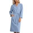 thumbnail image 5 of Wensltd Women's Nightgowns Solid Terry Cloth V Neck Long Sleeve Tie Waist Bath Robe with Pockets for All Season, 5 of 7