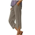 thumbnail image 2 of Womens Pants,Xunlbb Women's Summer And Linen Solid Color Pockets Elastic Waist Capris Shorts Pants on Clearance,Gray L, 2 of 5