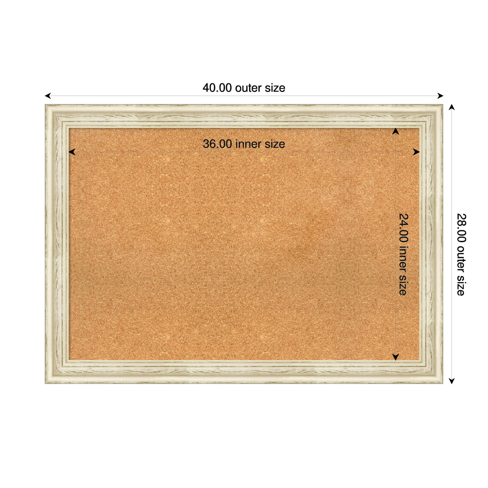 Amanti Art Natural Cork Board Wood Framed Country White Wash Bulletin Board 40 in. x 28 in.