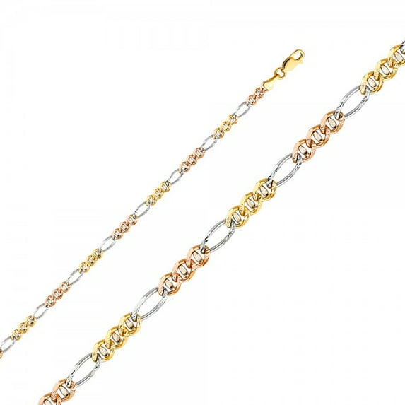 14K Gold 3 Color 3.1mm Ficonucci 3+1 Concave Chain : 18"
