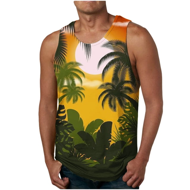 LSLJS Men's Été Floral Hawaïen Tank Top Nouvelle Mode Casual Imprimé Sport Col Rond Tank Tops