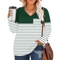 thumbnail image 2 of Jalioing Striped Pullover Tee for Women V Neck Long Sleeve Oversized Shirts Plus Size Casual Loose Blouses with Pocket, 2 of 5