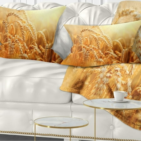 Gold Wheat Design DESIGN ART Designart 'Ears of Golden Wheat Close up' Landscape Printed Throw Pillow ()
