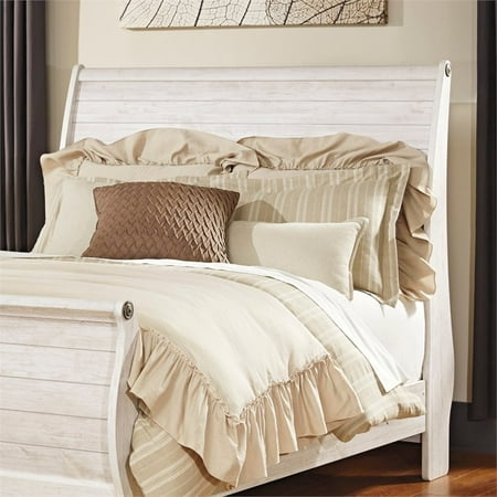 Willowton Collection B267-74/77/96 Queen Sleigh Bed with Bun Feet  Distressed Detailing and Plank-Design on Headboard and Footboard in Whitewashed(HEADBOARD ONLY)