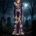 thumbnail image 2 of ZHOGXU Halloween Dresses For Women Skeleton Print Long Sleeves Crewneck Midi Dress Casual Fashion Dress,Dark Purple2,L, 2 of 5
