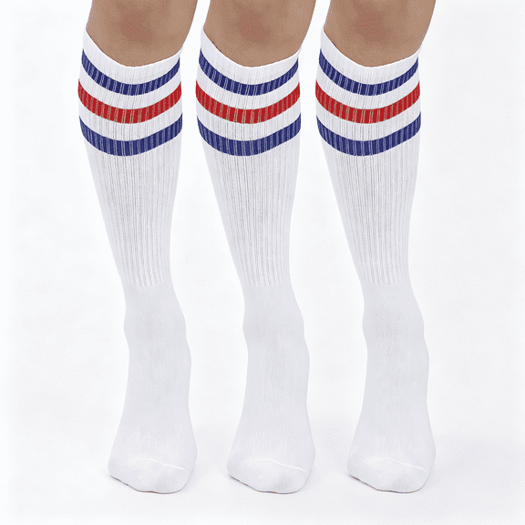 TELOLY White Knee High Retro Striped Tube Socks 1-3 Pairs, Classic White Knee High Socks