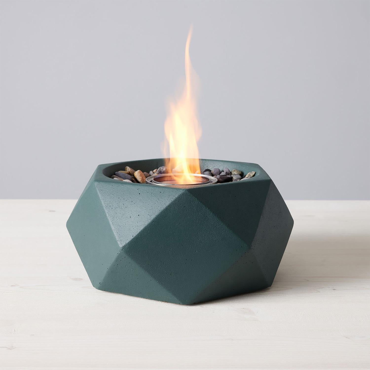 TerraFlame Geo Table Top Fire Bowl Gel Fuel Stone Cast Comex Green