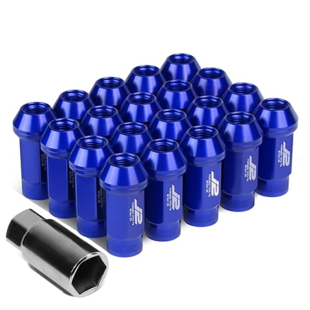 J2 Engineering LN-T7-014-125-BL J2 Engineering 7075 -T6 Forged Aluminum M12 x 1.25 20Pcs 50mm Height Knurled Top Lug Nut w/ Adapter Blue