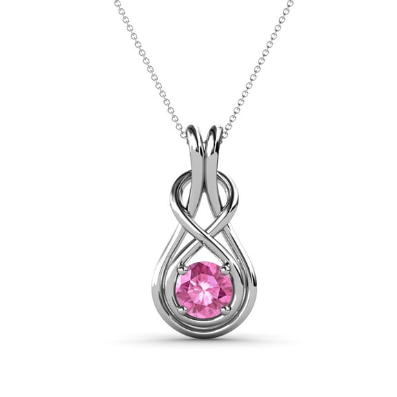 TriJewels 0.53 ct Round Pink Sapphire (5.00 mm) Solitaire Infinity Love Knot Pendant Necklace in 10K White Gold