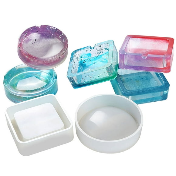 2PCS Resin Casting Mold DIY Round Square Shaped Silicone Craft Mold Ashtray Mold