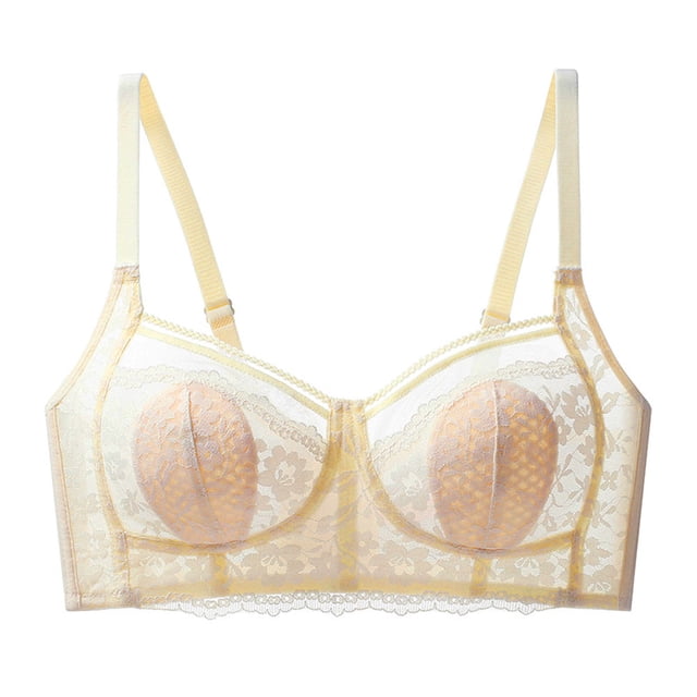 Sujetador de encaje sexy para mujer, cobertura total, talla grande, con orejas de conejo, antiflacidez, sin aros, color champán