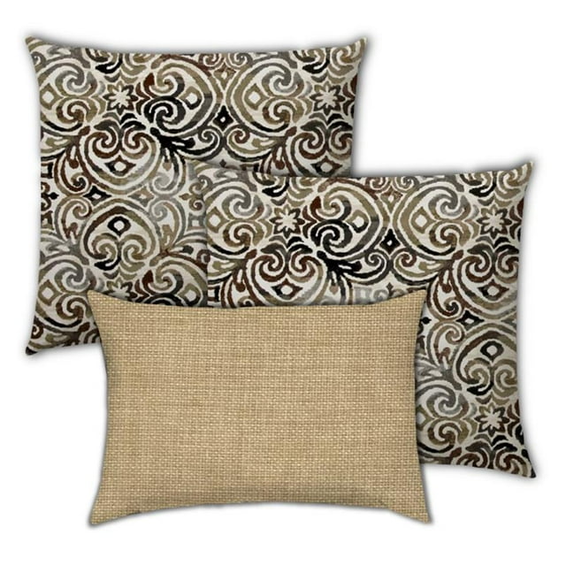 Housses d'Oreiller à Fermeture Éclair Intérieur/extérieur en Tissu Brun Chocolat (Lot de 3)
