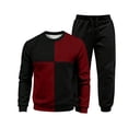 thumbnail image 5 of Babcutegg Mens Outfit 2-Piece Color Block Crewneck Sweatshirt and Jogger Pants Casual Active Set Red Size S, 5 of 6