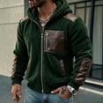 thumbnail image 5 of Men's Warm Winter Coats Thick Fleece Lined Hooded Jackets Faux Leather Spliced Zip up Bomber Coat Plus Size Casual Outerwear with Pockets, 5 of 8