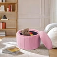 thumbnail image 3 of UIXE 30" Round Storage Ottoman with Flip Top Tray Upholstered Ottoman Coffee Table Modern Velvet Circle Footstool for Bedroom Entryway, Pink, 3 of 7