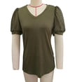 thumbnail image 1 of Camiseta verde holgada de corte holgado de OD, top XXL de verano con escote en V, mangas cortas abullonadas y detalle de encaje, 1 of 3
