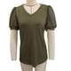 thumbnail image 1 of Camiseta con cuello en V para mujer, manga corta abombada, empalme de encaje, Color puro, holgada, camiseta de verano OD verde L, 1 of 3
