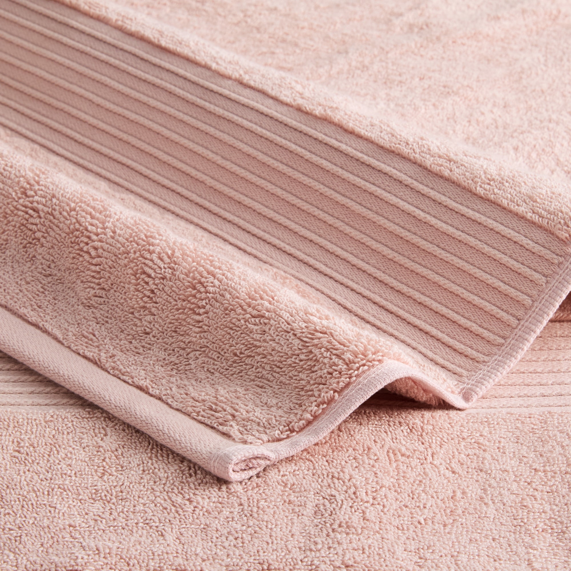 TOWN & COUNTRY EVERYDAY 6-Piece Assorted Solid Dobby Border Set, 2-Bath Towels, 2-Hand Towels, 2-Washcloths, 100% Cotton, Plush & Absorbent 650GSM, Blush