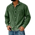 thumbnail image 2 of Wutalume Men's Casual Solid Color Denim Shirt, Distressed Washed Retro Workwear Style, Long Sleeve American Heritage Top for Everyday Wear,Dark Green 2XL, 2 of 3