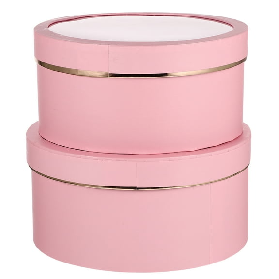 2Pcs Round Valentine’s Day Gift Boxes with Lids Floral Decorative Packaging Boxes for Bouquets and Special Occasions