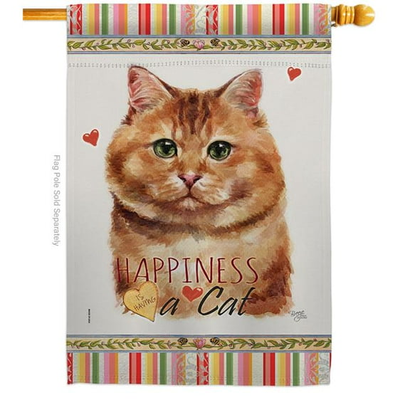 Breeze Decor H110175-BO 28 x 40 in. Cat Brown Dilute Calico Happiness Double-Sided Decorative Vertical House Flag