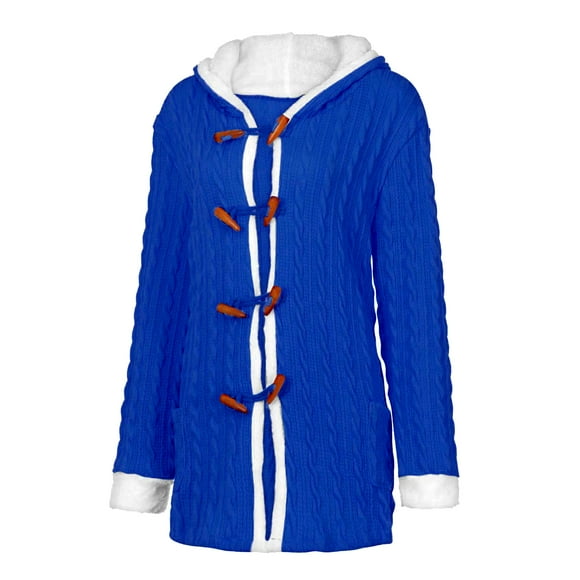 jovati Women Casual Knit Button Long Sleeve Cashmere Thick Warm Hooded Cardigan Coat