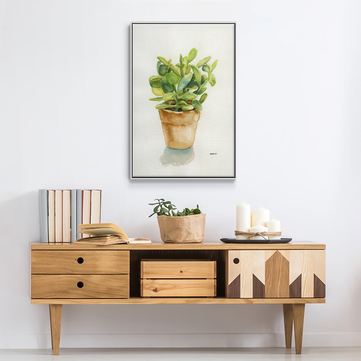 Succulent I Framed Premium Gallery Wrapped Canvas - Ready to Hang - 17 x 25 - White Floating Frame