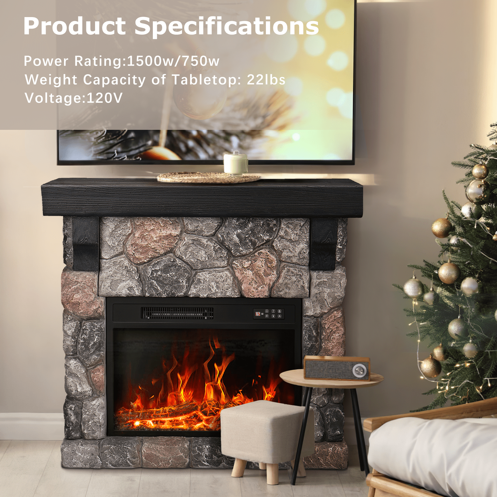 Waleaf Electric Fireplace with Mantel, 36 inch Freestanding Stone Fireplace Heater TV Stand with Remote Control