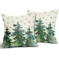 thumbnail image 2 of Christmas Tree Pillow Covers 18x18 Set of 2 Blue Green Watercolor Winter Snowflakes Rustic Nature Forest Print Decorative Outdoor Pillowcases Farmhouse Throw Cushion Case Decor for Couch Sofa Bed, 2 of 6