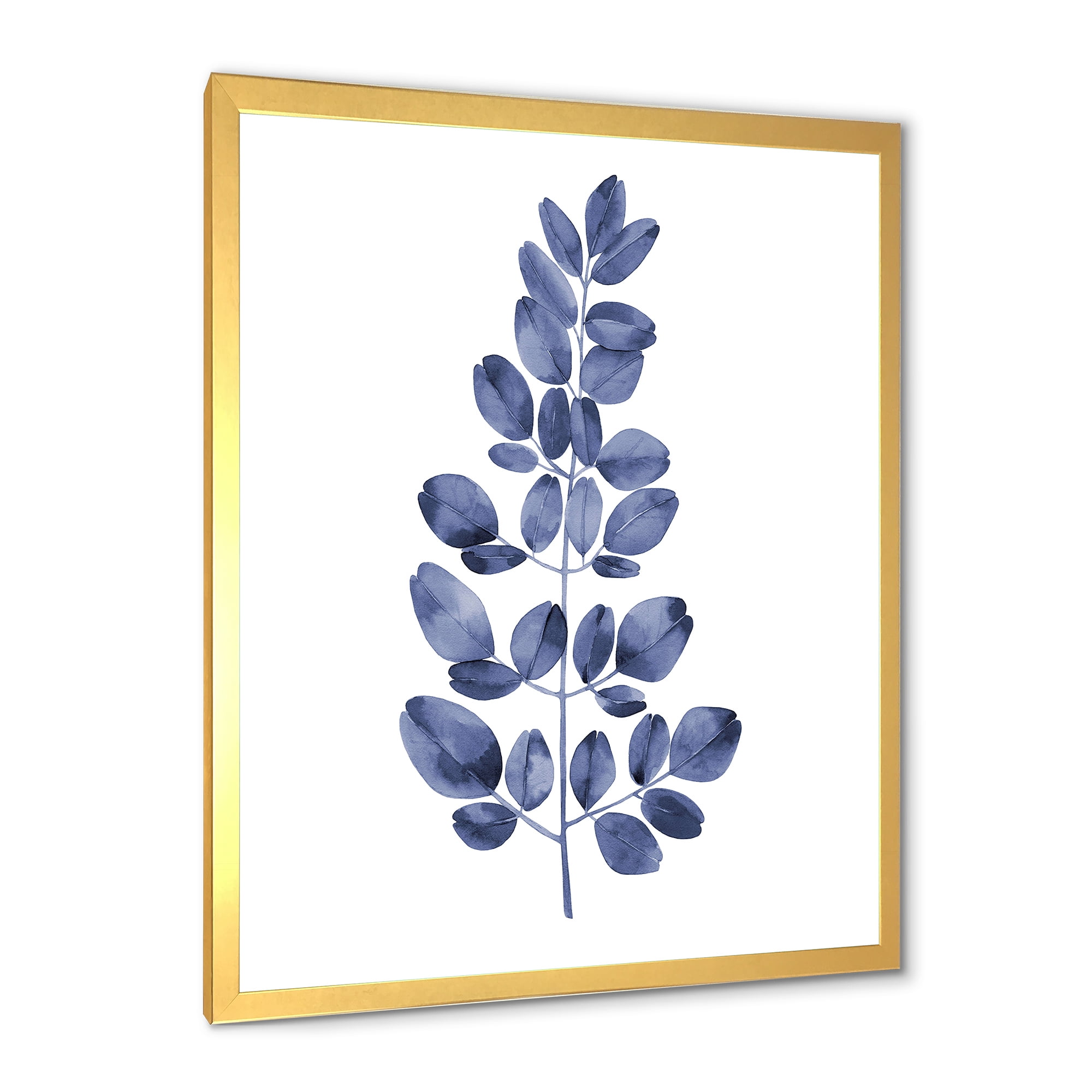Designart 'Navy Blue Eucalyptus On White' Traditional Framed Art Print