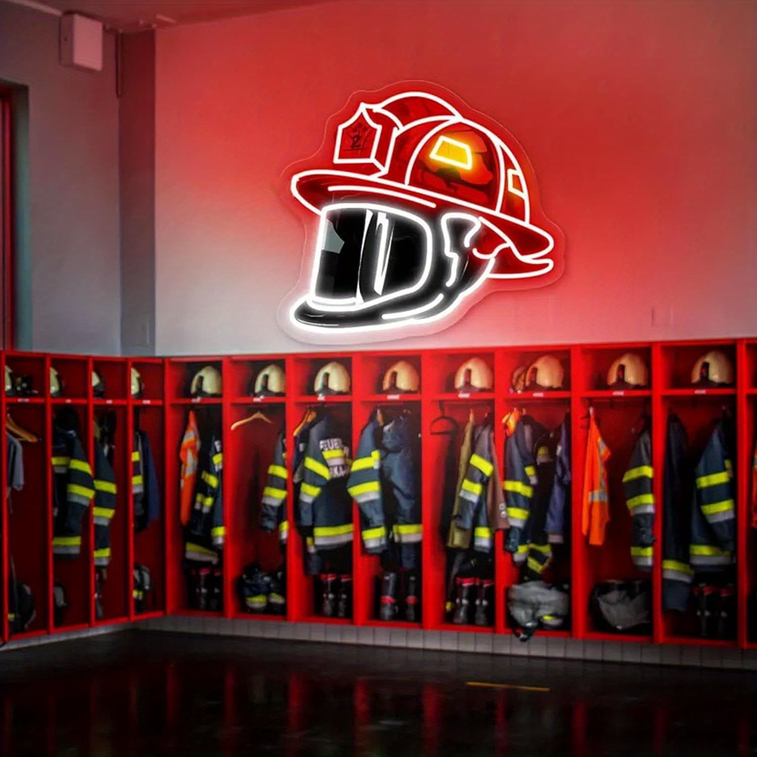 Firefighter Helmet Neon Sign, Neon Signs for Wall Decor, Firefighter Helmet LED Light, USB Powered Neon Light for Home and Fire Station Decor, Firefighter Gifts for Man Husband Boy Kids Firemen