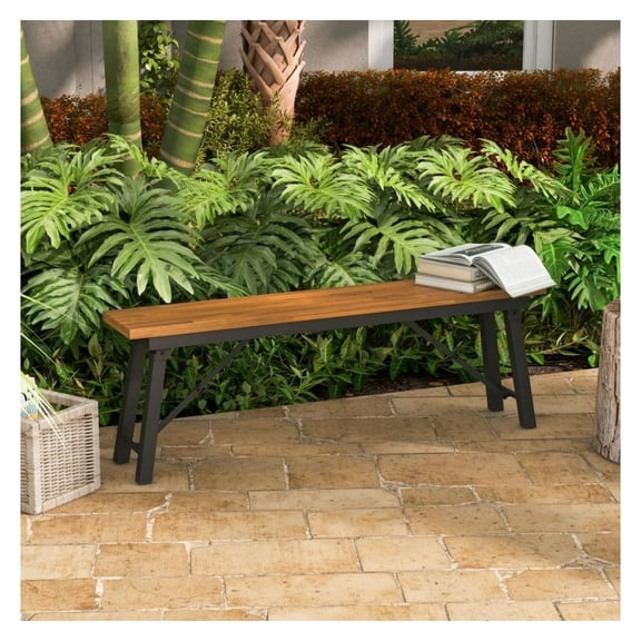 Folding Picnic Bench Set, Acacia Wood Outdoor Dining Benches, Rectangular Camping BBQ Benches for 2-3 People, Portable Patio Furniture