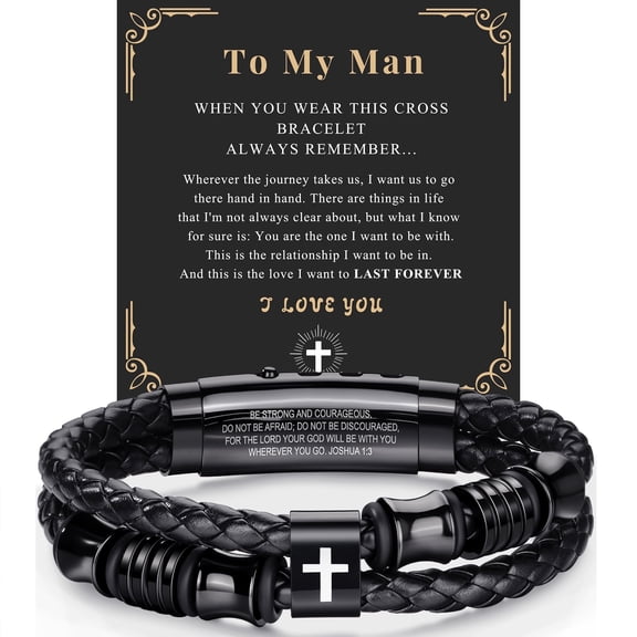VEEDOFA Men's Braided Leather Cross Bracelet, Adjustable Christian Jewelry Gift
