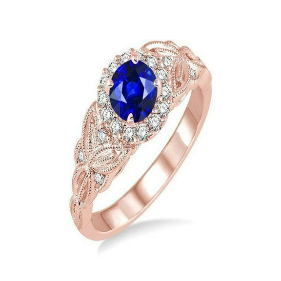Antique Vintage design 1.25 Carat Blue Sapphire and Diamond Engagement Ring in 10k Rose Gold for Women on Sale