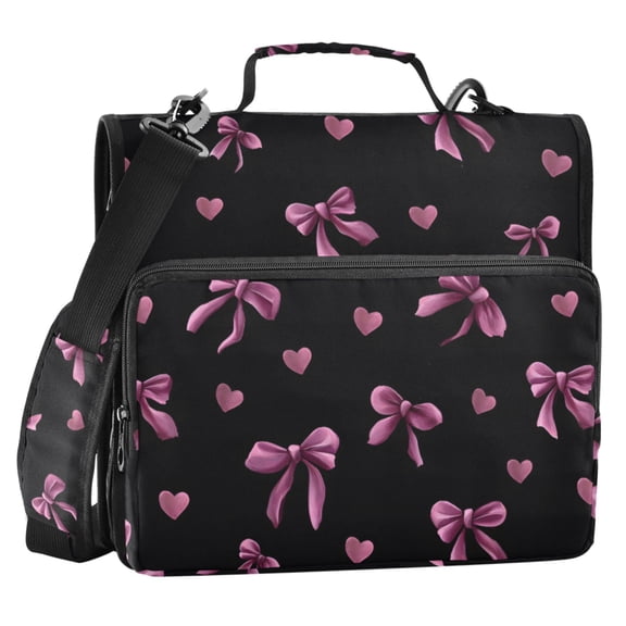 ALAZA Zipper Binder Pink Purple Bows 2 in 3 Ring Trapper Keeper 500 Sheet Capacity File Folder Organizer Bag