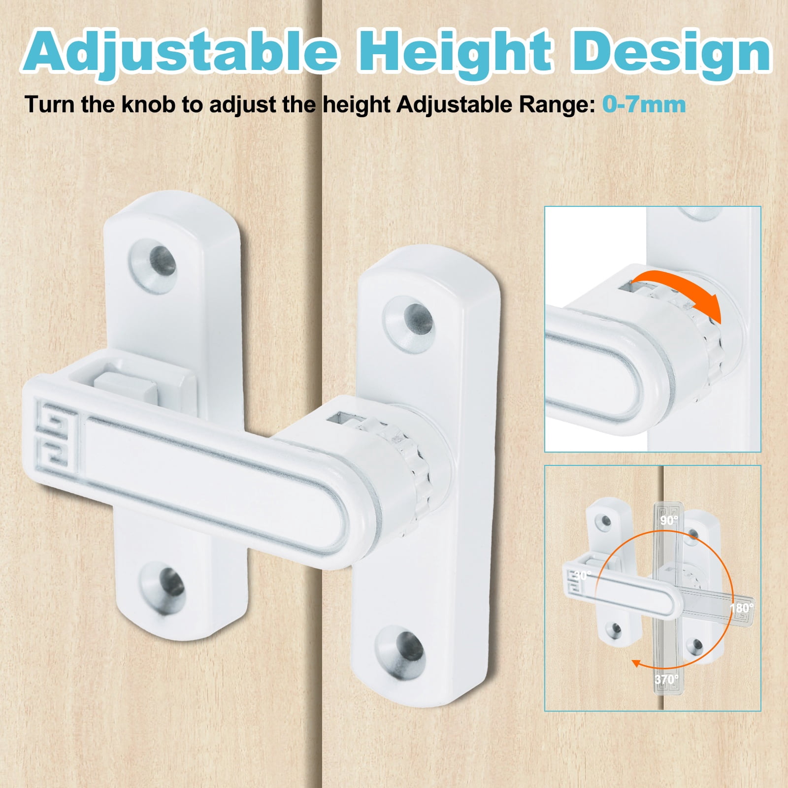 Uxcell 2PcsBarn Door Lock, Zinc Alloy 90/180 Degree Flip Gate Latches, Adjustable Security Sliding Door Latch Lock Hardware with Screws for Cabinet, Bathroom, Window, Garden, White