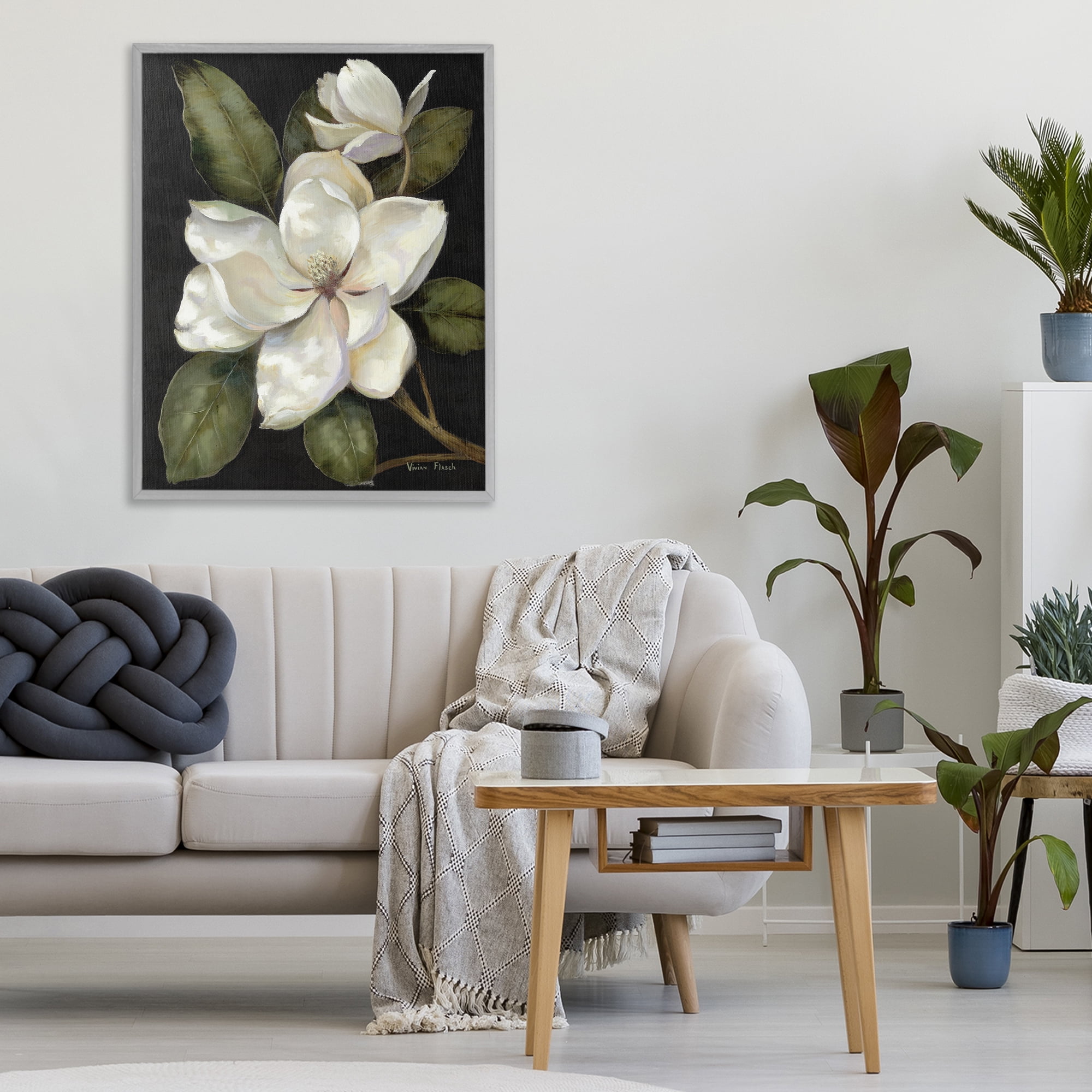 Stupell Industries Blooming Magnolia Buds Gray Framed Giclee Art, design by Nan