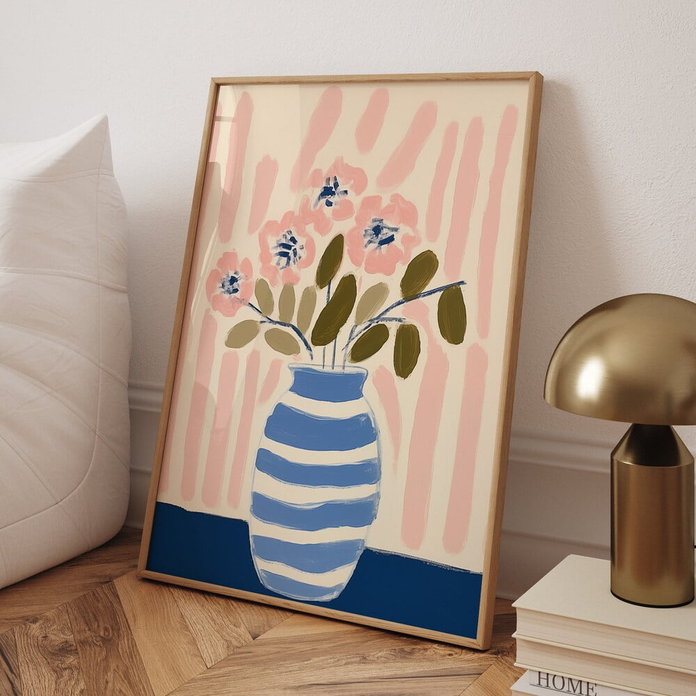 Pink Flowers In Vase Print: Matisse Style Still Life Farmhouse Decor Home Decor Office Wall Art