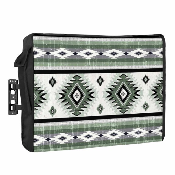 Outdoor TV Cover 70 to 75 Inches, Sage Green Southwestern Native Aztec Ethnic Style Geometric Waterproof TV Cover with Remote Control Pocket, Flat Screen TV Cover Protector for Outside TV