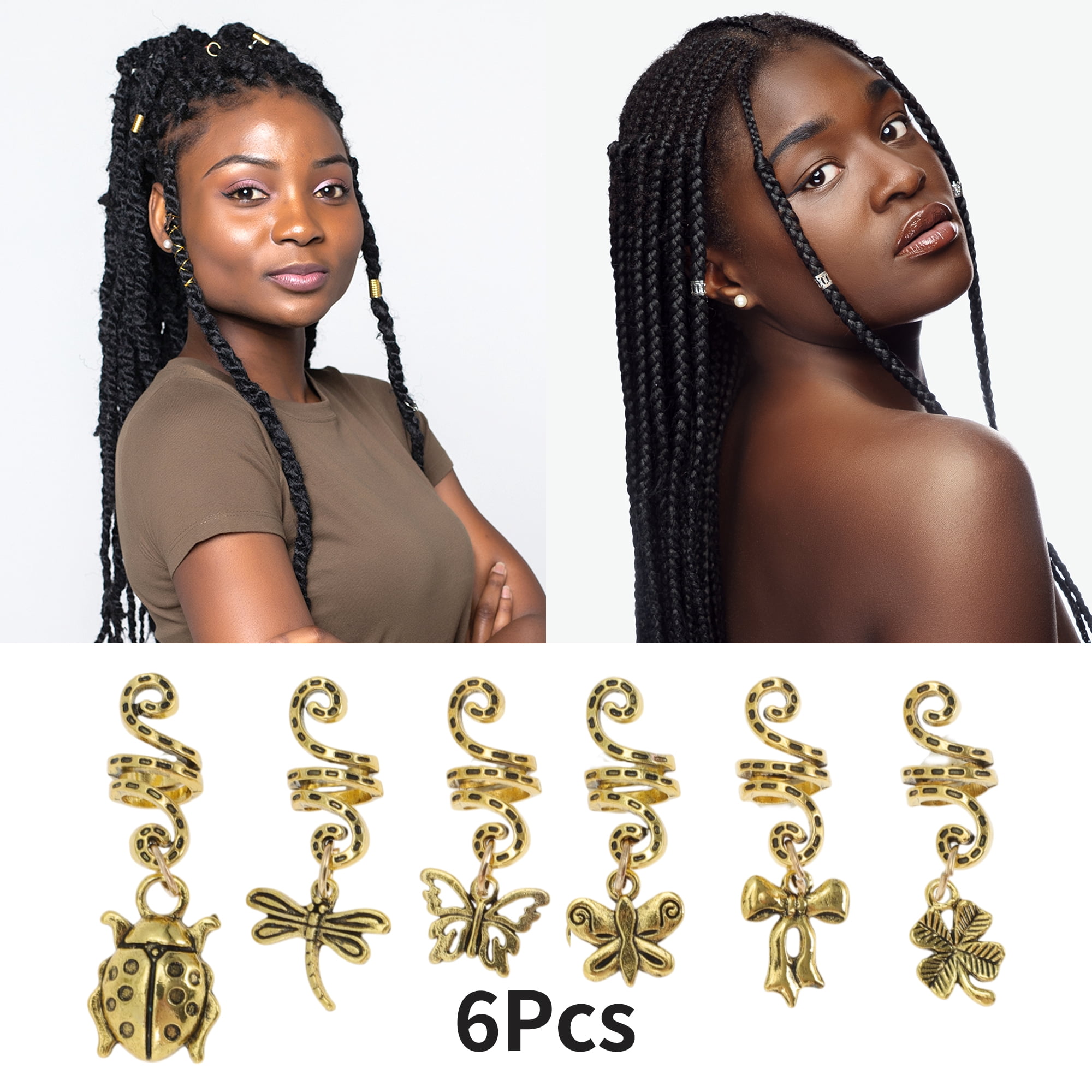 Unique Bargains Snake-shaped Leaves Hair Cuffs Dreadlock 6 Pcs [Snake-shaped Butterfly]