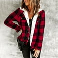 thumbnail image 2 of IROINNID Women's Short Shacket Jacket Notch Lapel Plaid Long Sleeve Winter Plaid Buttons Patchwork Coat, Red, 2 of 9
