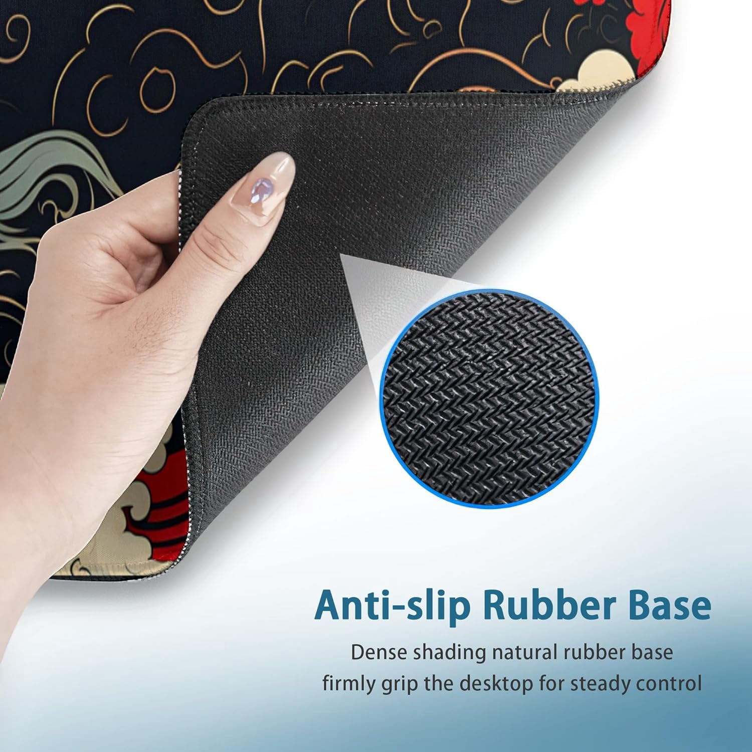 Gaming Mouse Pad, Japanese Sea Waves Extended Mouse Pad Gaming Large, Big Desk Mat with Non-Slip Base and Stitched Edge, Long Computer Keyboard Mouse Mat for Home Office Work 31.5"x11.8"