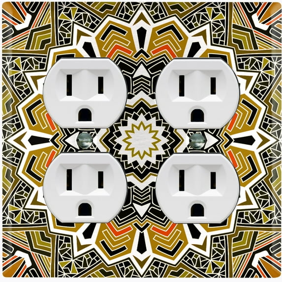 Metal Light Switch Plate Cover Mandala Orange Brown Flower Tile Pattern MDL058