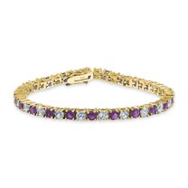 Bling Jewelry Womens Alternating Stones Clear Purple CZ Tennis Bracelet 12CT Gold Plated 7.5 Inch