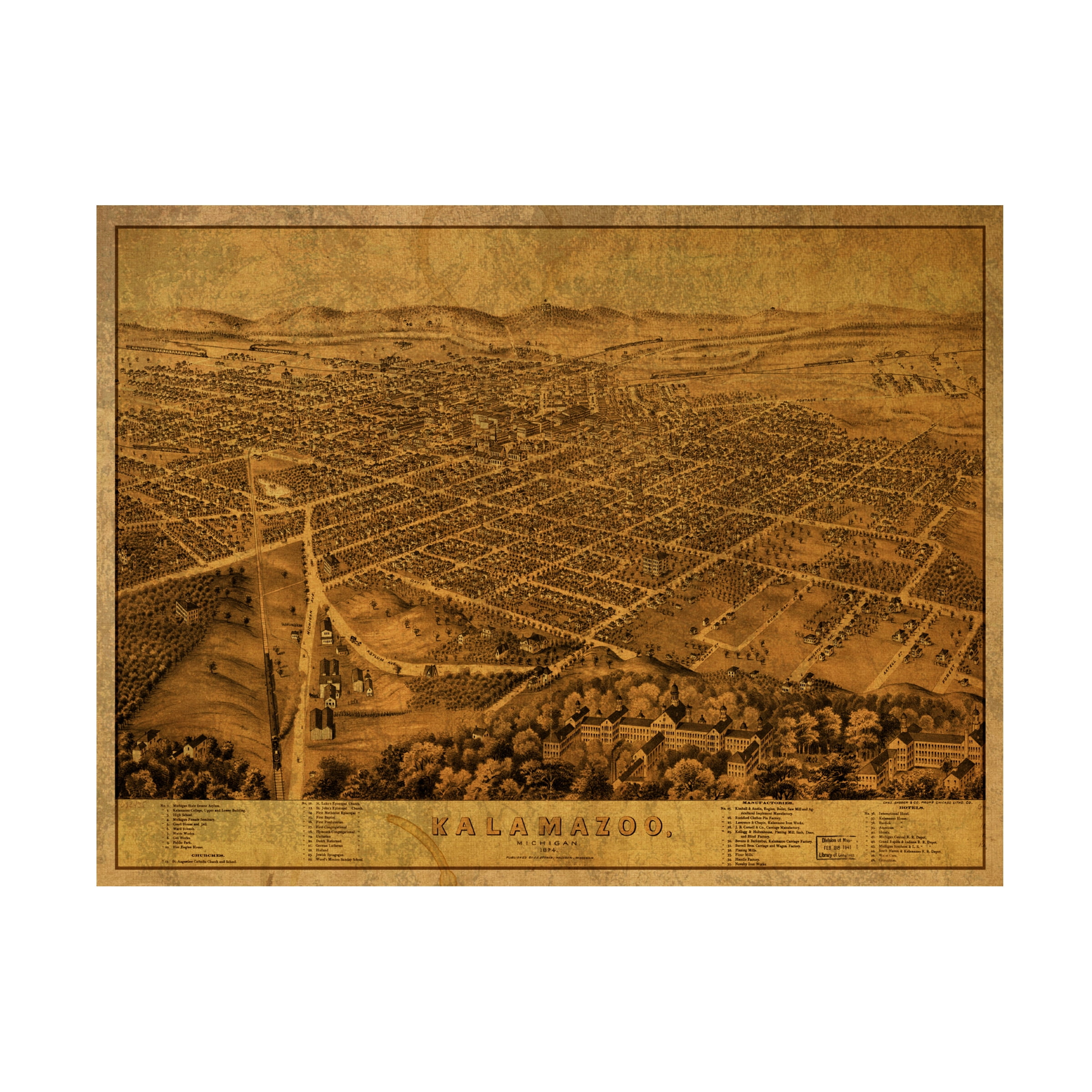 Red Atlas Designs 'Kalamazoo MI 1874' Canvas Art - Walmart.com